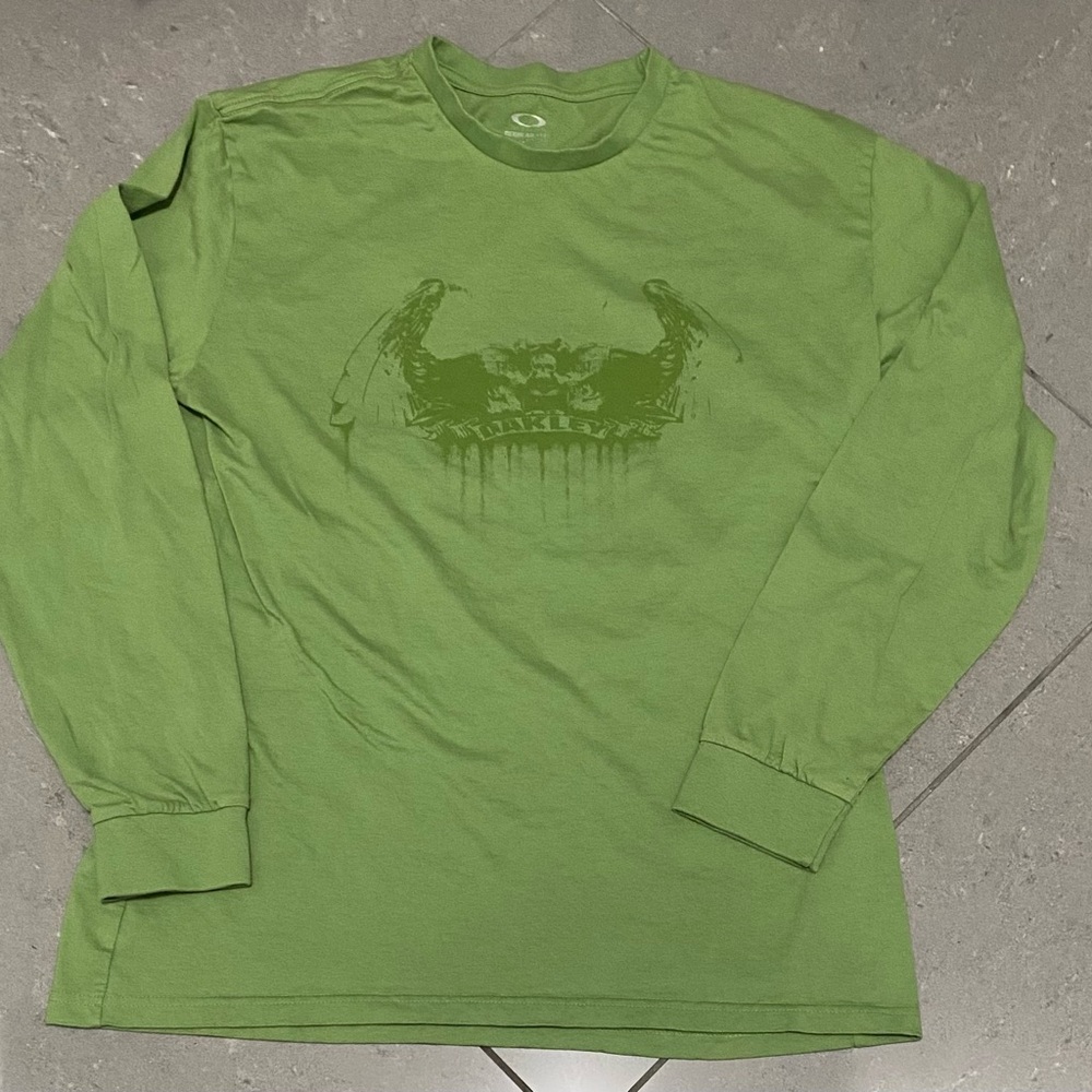 Oakley Green Long Sleeve Tee with Bold y2k style Graphic